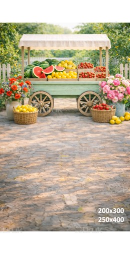 Tło fotograficzne „Letni stragan z arbuzami, cytrynami i truskawkami” | 4028